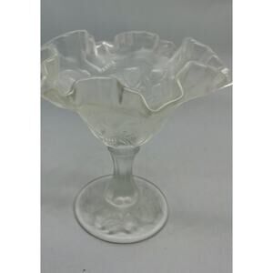 Vintage Fenton Ruffled Strawberry Compote Candy Dish Frosted